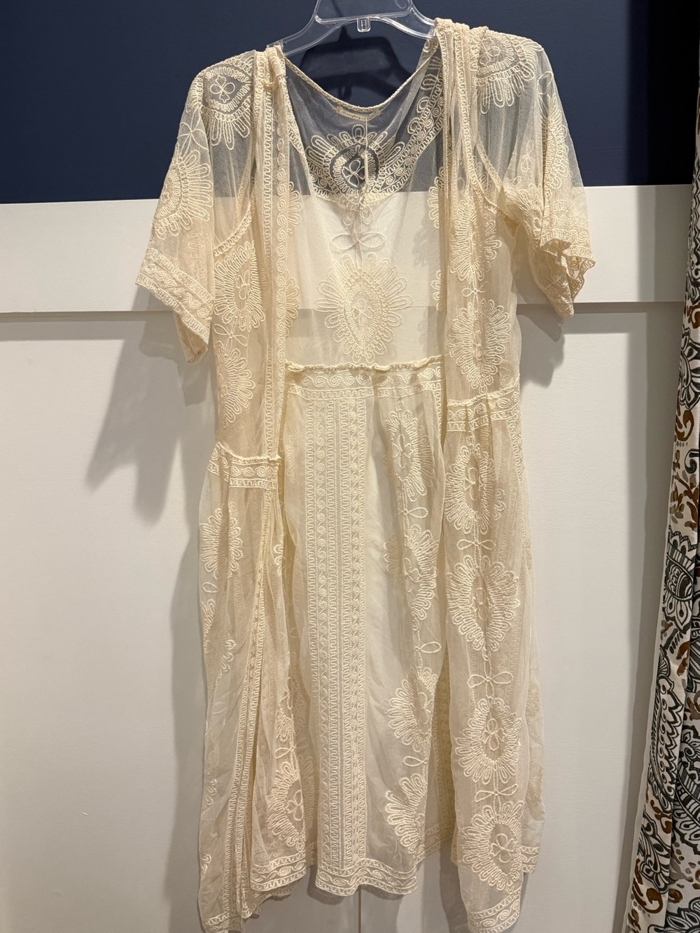 Do everything in love Cream Lace Overlay Duster One Size